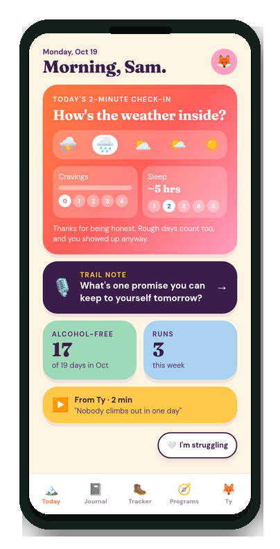 Trailglow daily check-in on a phone